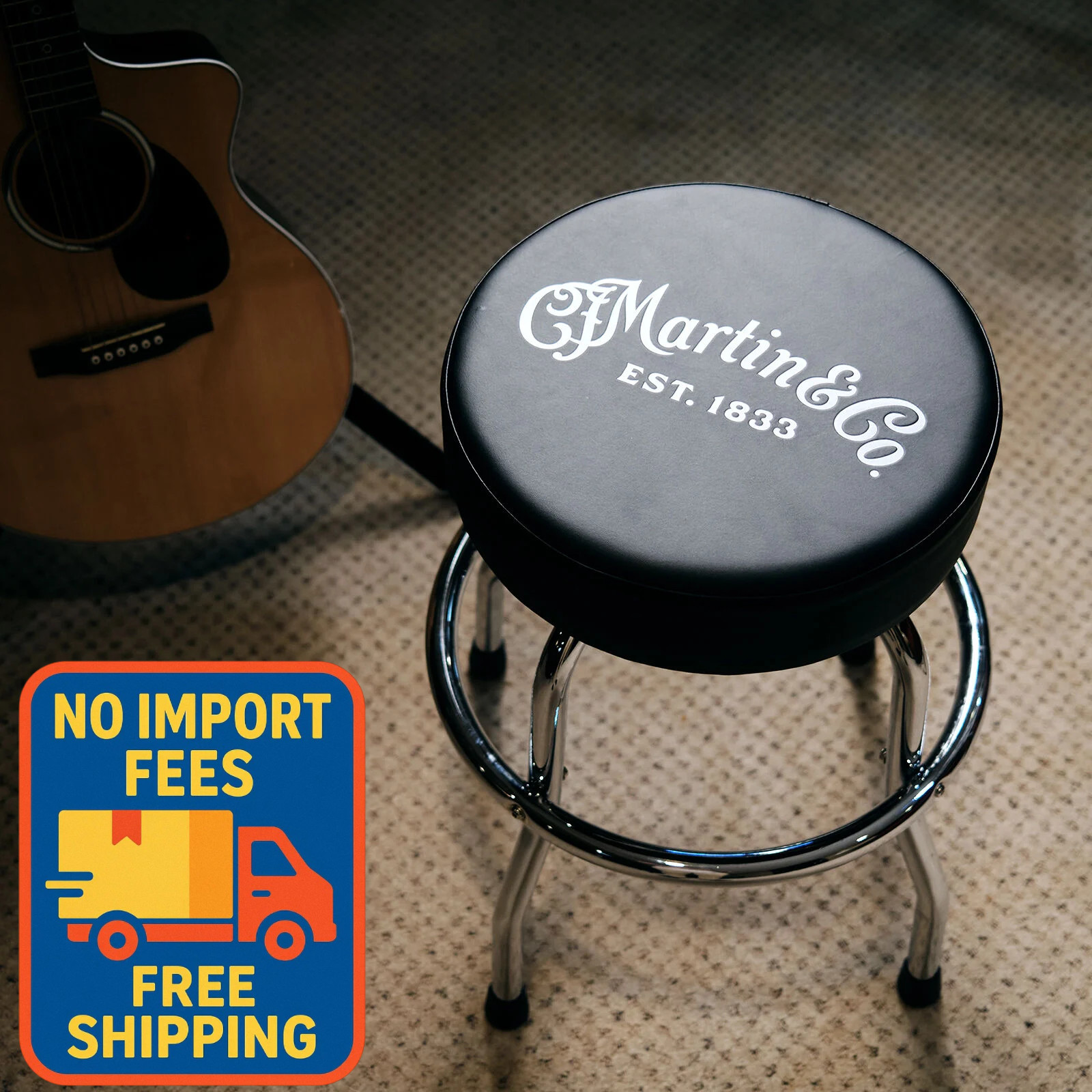 Martin Chrome Barstool 24.25″ Total Height 360 Swivel Chrome Base Easy Assembly