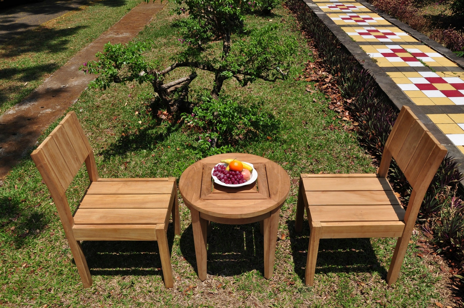 3pc Grade-A Teak Dining Set Noida Round Side Table 2 Veranda Armless Chair Patio