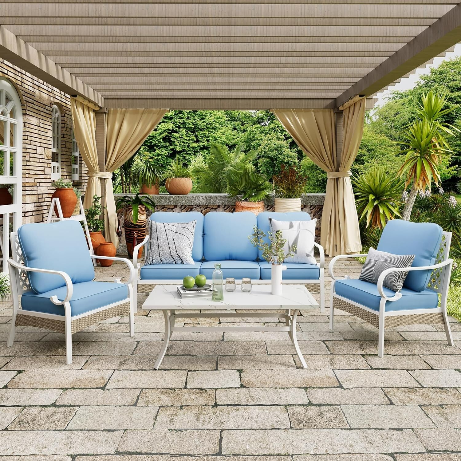 Outdoor Sectional Sofa Set with Coffee Table 5 Seat Patio Sofa with Cushion