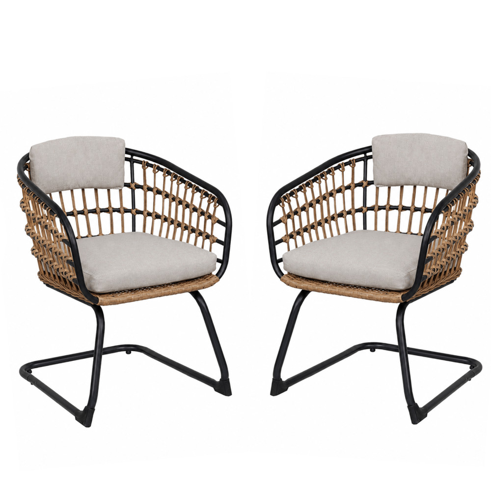 Set of 2 Patio Armchairs Garden Dining Chairs Outdoor Rattan Chairs with Cushion
