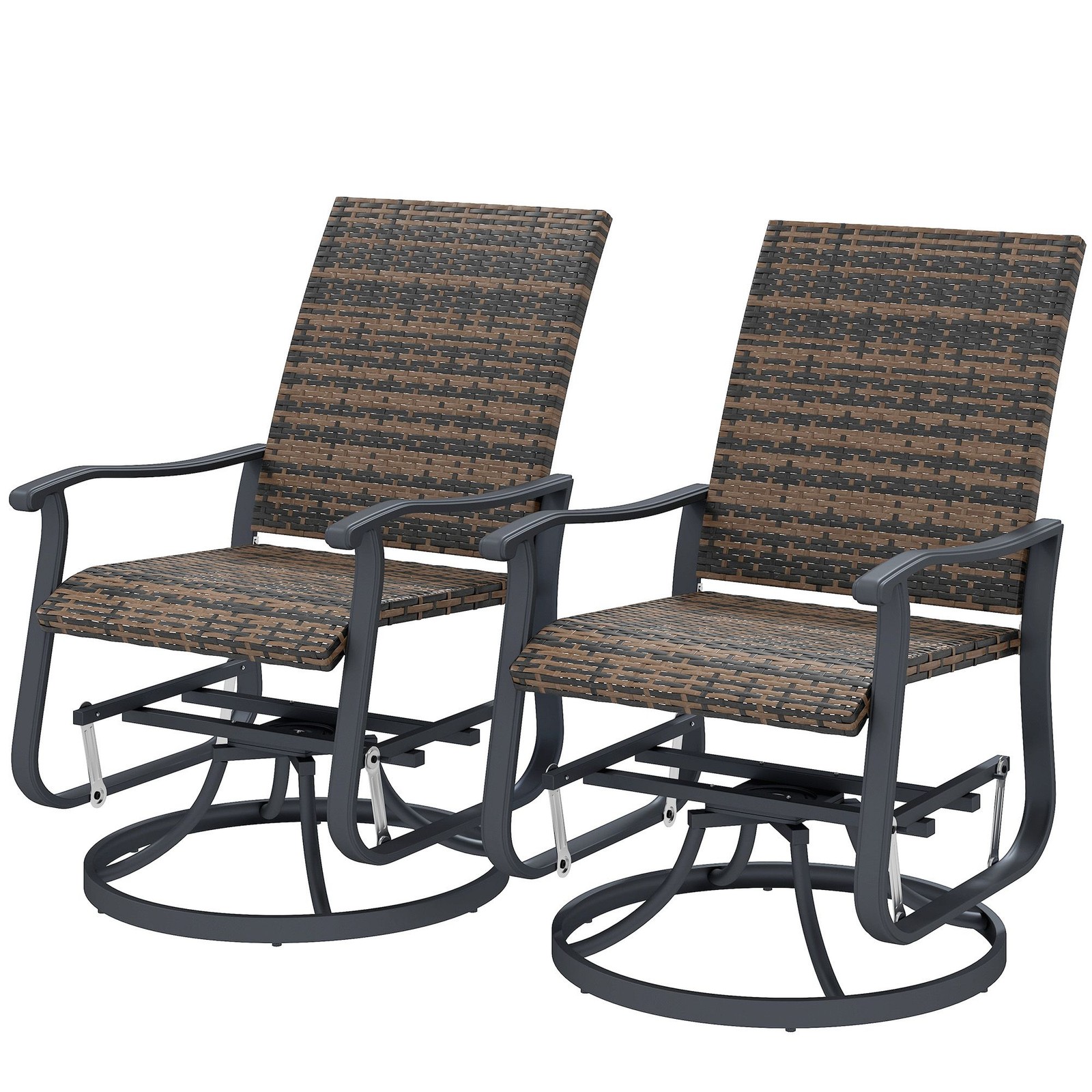 Rattan Swivel Glider Chairs (2), 360° Rotate + Glide, Steel Frame, 265lb