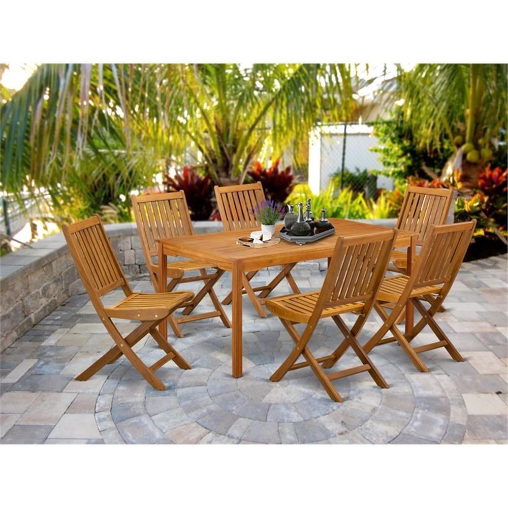 East West Furniture Cameron 7-piece Patio Dining Set w/ Slat Back in Natural Oil