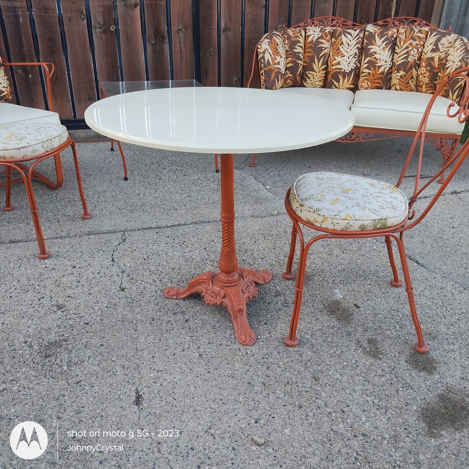 3 pc Set Bistro Set Woodard Patio orig paint Marble Top Iron we deliver