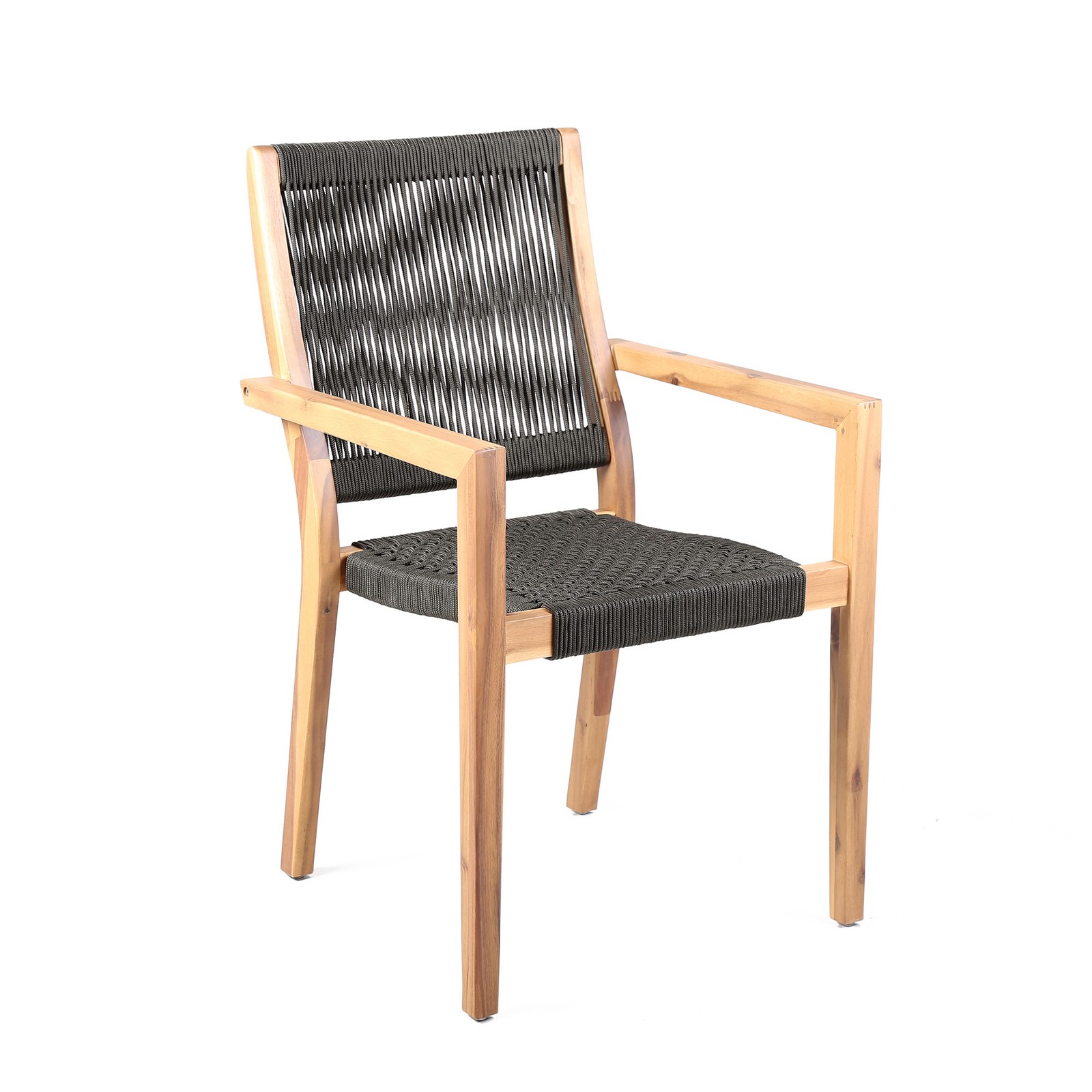Rivani Outdoor Dining Chairs Eucalyptus Wood Charcoal Rope Teak Finish Set of 2