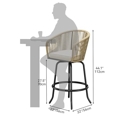 2-Piece Patio Woven Swivel Bar Stools,Outdoor Bar Set Chair with 2PCS Beige