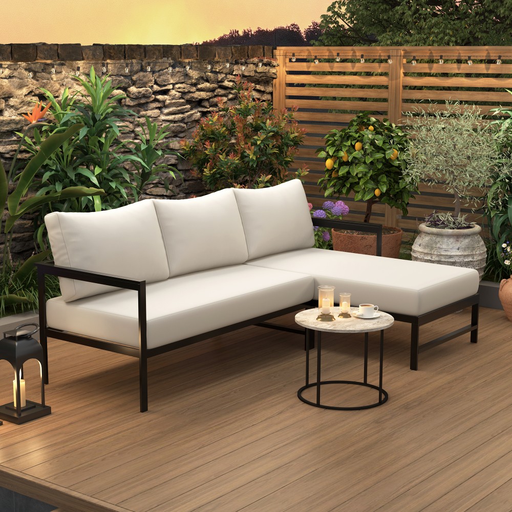L-Shaped Outdoor Sectional Patio Sofa with 6″ Cushions, Weatherproof Furniture