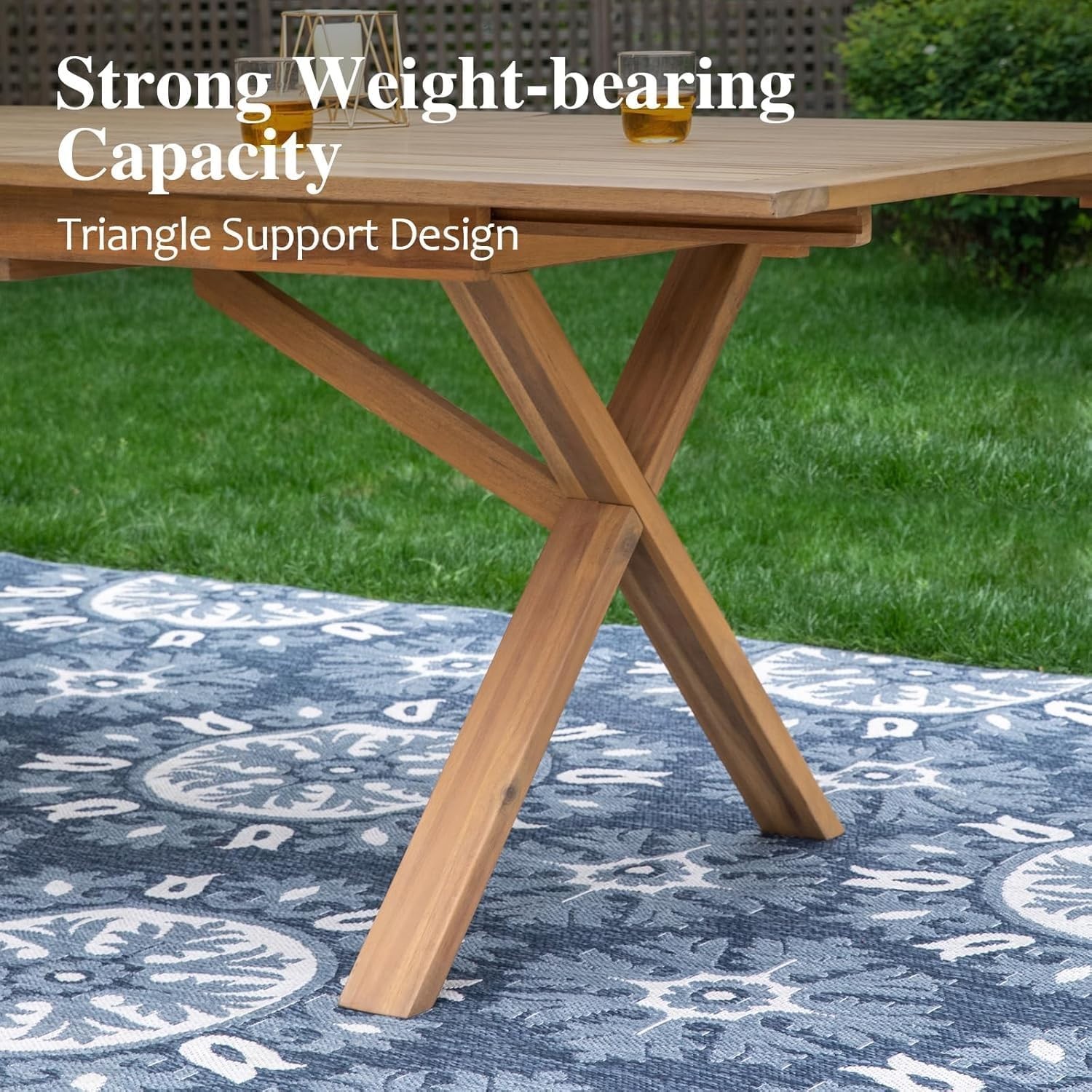 9-Piece Patio Dining Set Outdoor Acacia Wood Table & 8 Armchairs w/Umbrella Hole