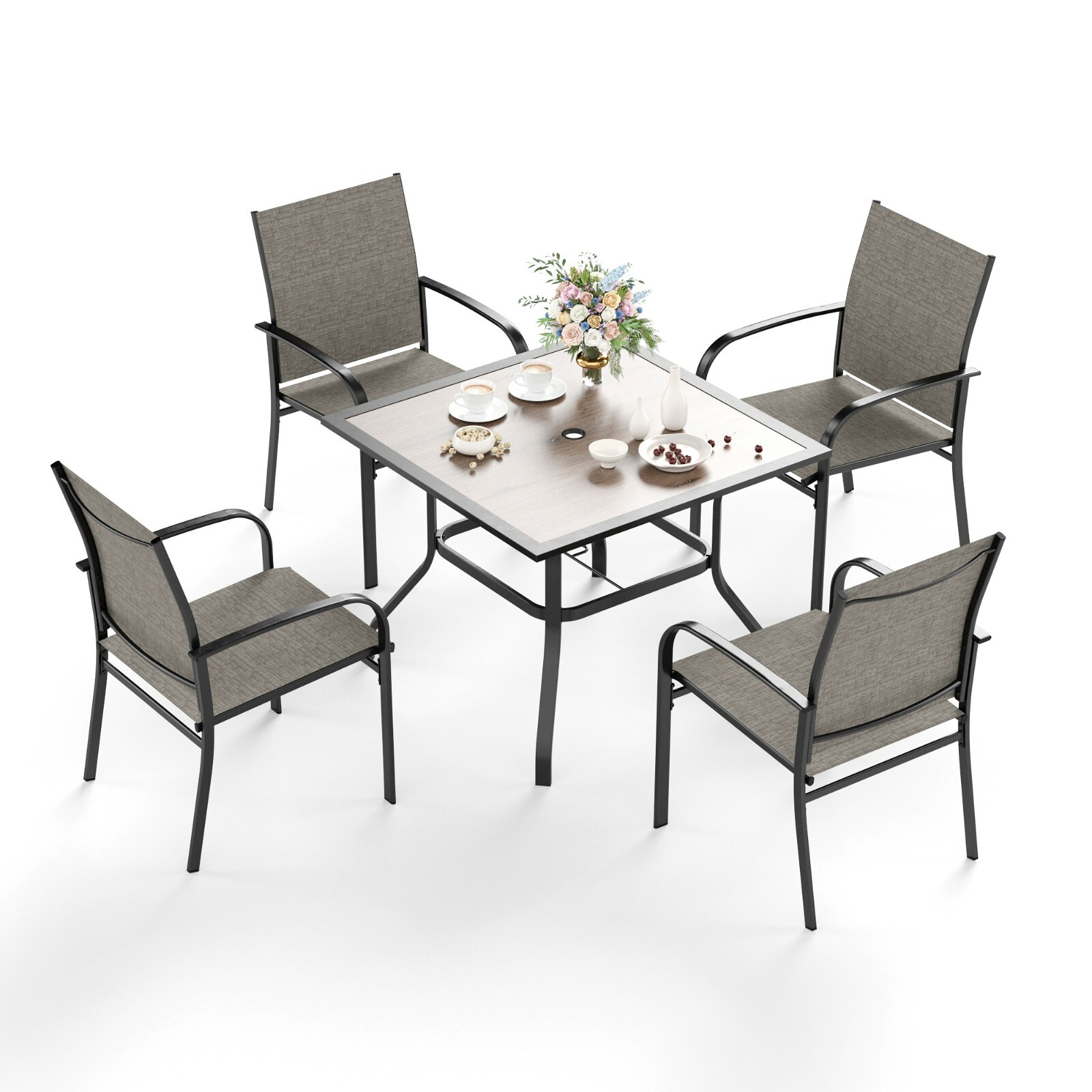 5 Piece Outdoor Dining Set Patio Table and Chairs with 1.57″ Hole for Garden