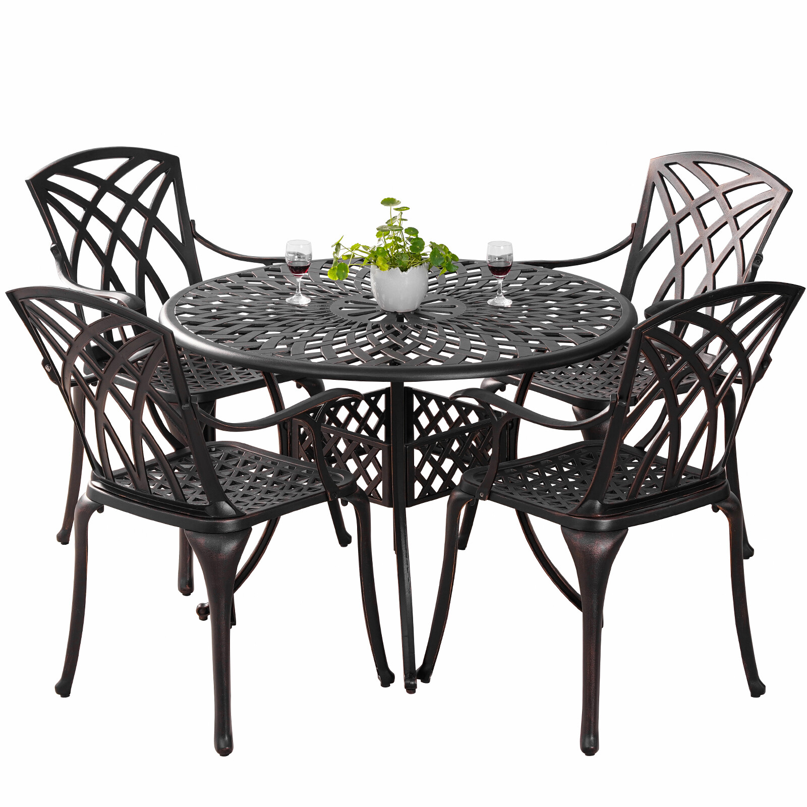 5 Pieces Patio Dining Set Cast Aluminum Outdoor Table and Chairs Furniture Set