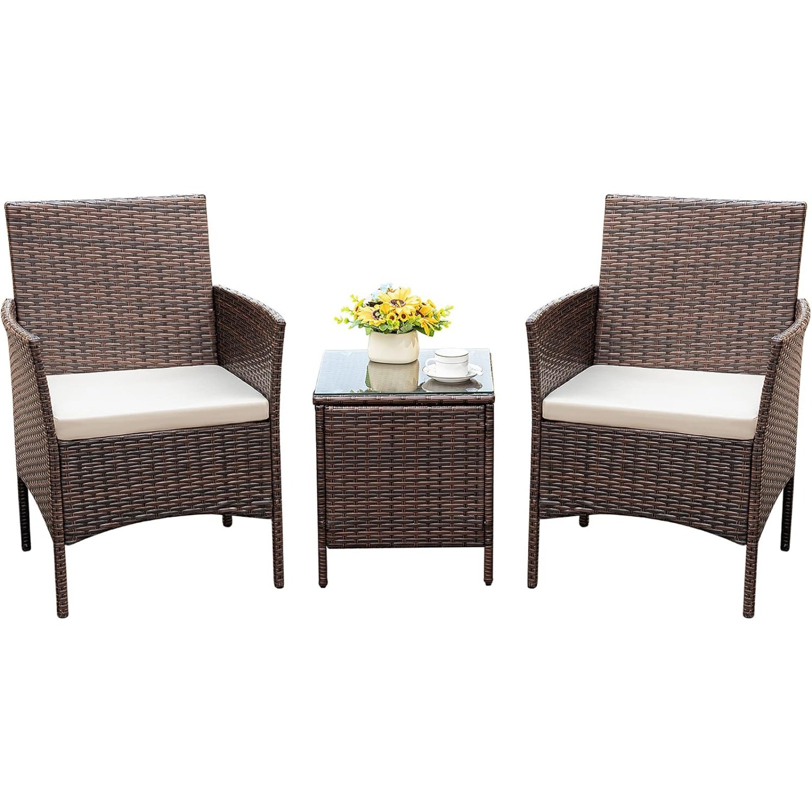 Brown Outdoor Wicker Chairs, 2 Pack, Patio Balcony Garden Furniture