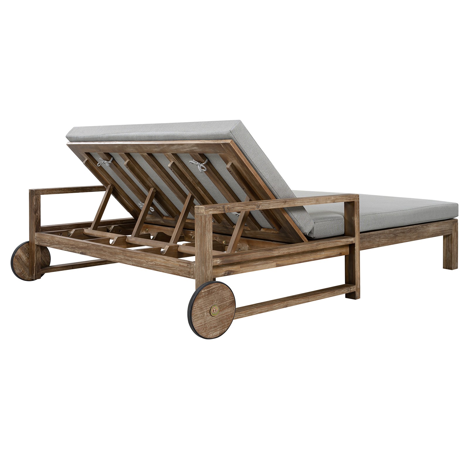 Farmhouse Wooden Outdoor Sunbed Daybed with Wheels for Poolside, Garden