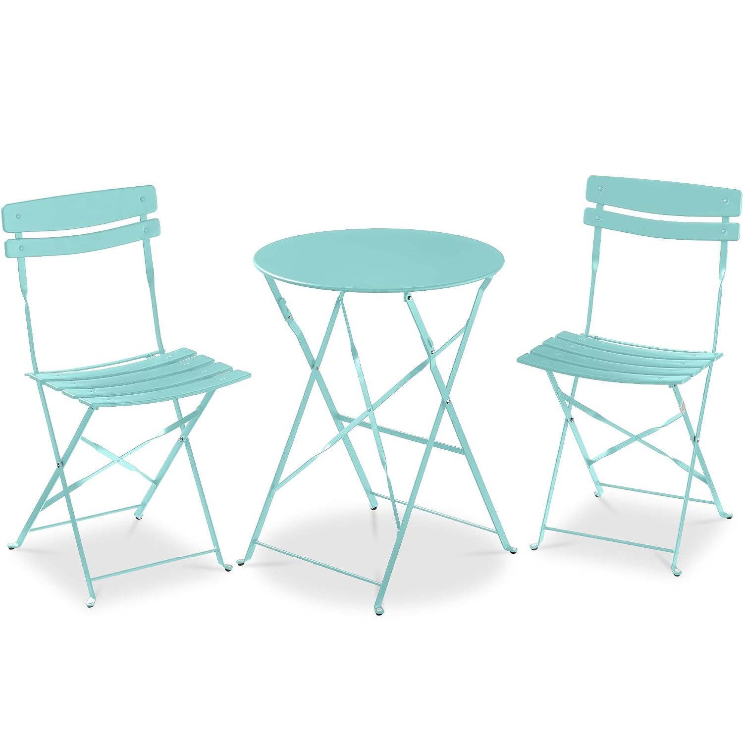 Folding Aqua Blue 3 Piece Bistro Table Set Outdoor Garden Furniture Small