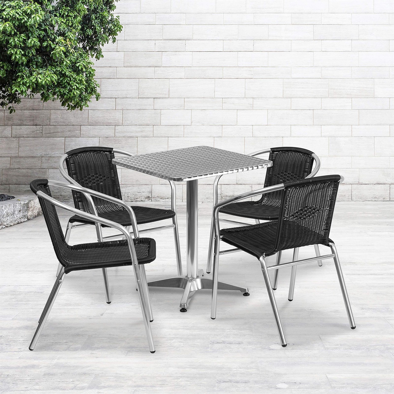 Flash Furniture 23.5Sq Aluminum Table Set-4 Ch In Black