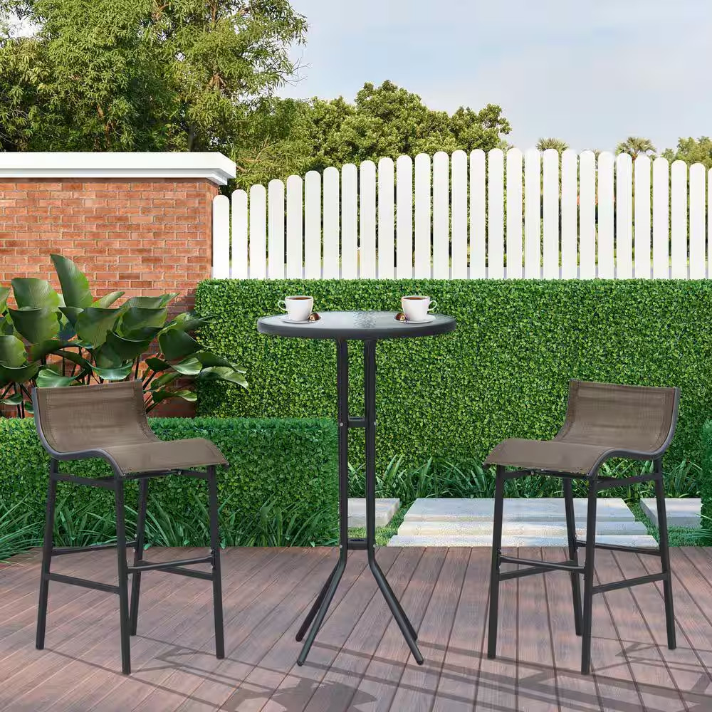 3-Piece Black Metal Outdoor Bistro Set with round Patio Pub Table
