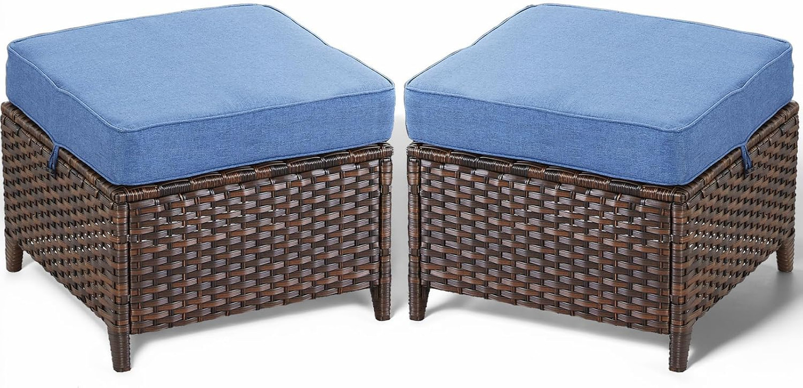 Patio Ottoman Outdoor Wicker Side Table – 2PCS Multipurpose Heavy Duty All-Weath