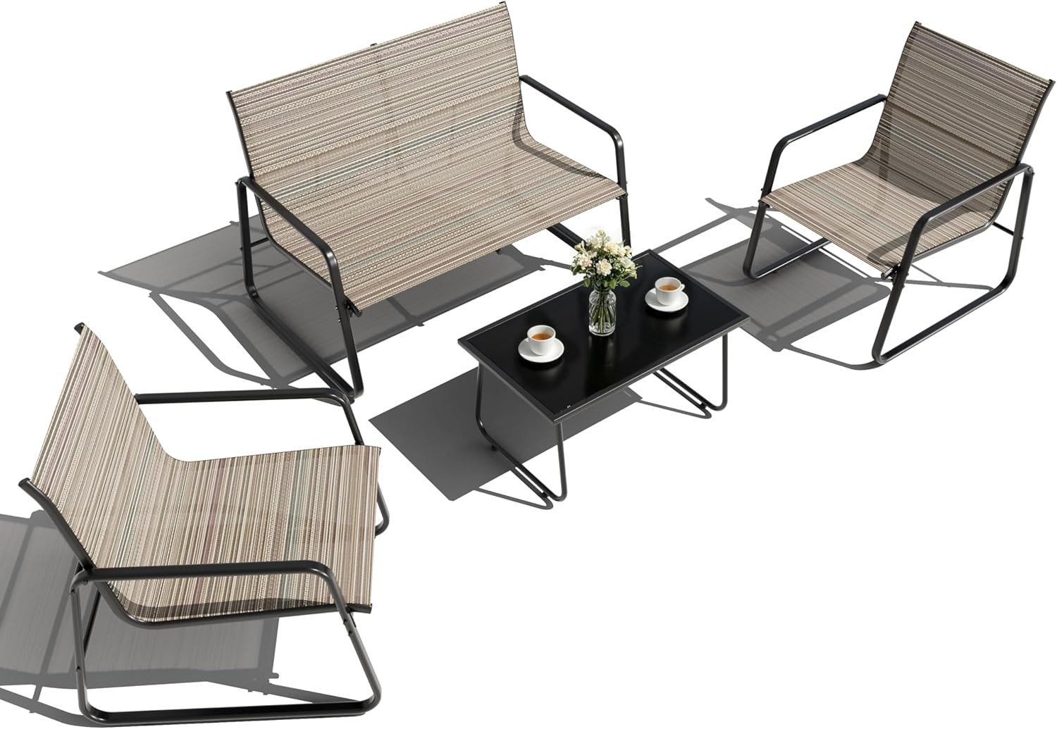 Gotland 4-Piece Outdoor Patio Furniture Set, Textilene Fabric Metal Patio Conver