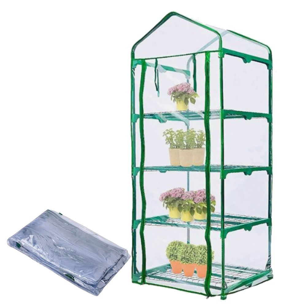 Sturdy 4Tier Greenhouse Cover with Roll Up Door Transparent PVC Material
