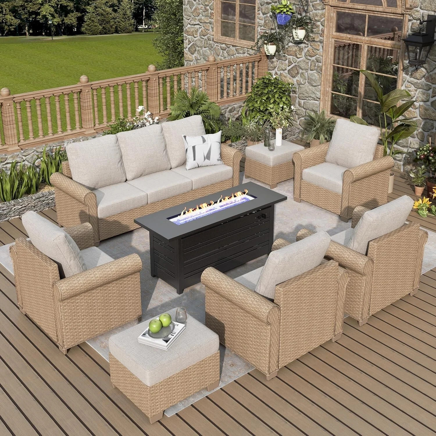 Fire Pit Table Patio Furniture Set Outdoor Furniture Outdoor Conversation Set