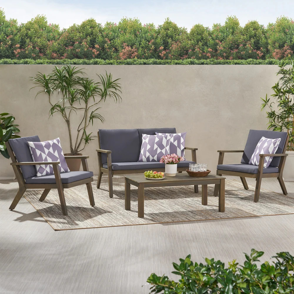 Acacia Wood 4-Seater Patio Chat Set with Loveseat, Chairs, Table