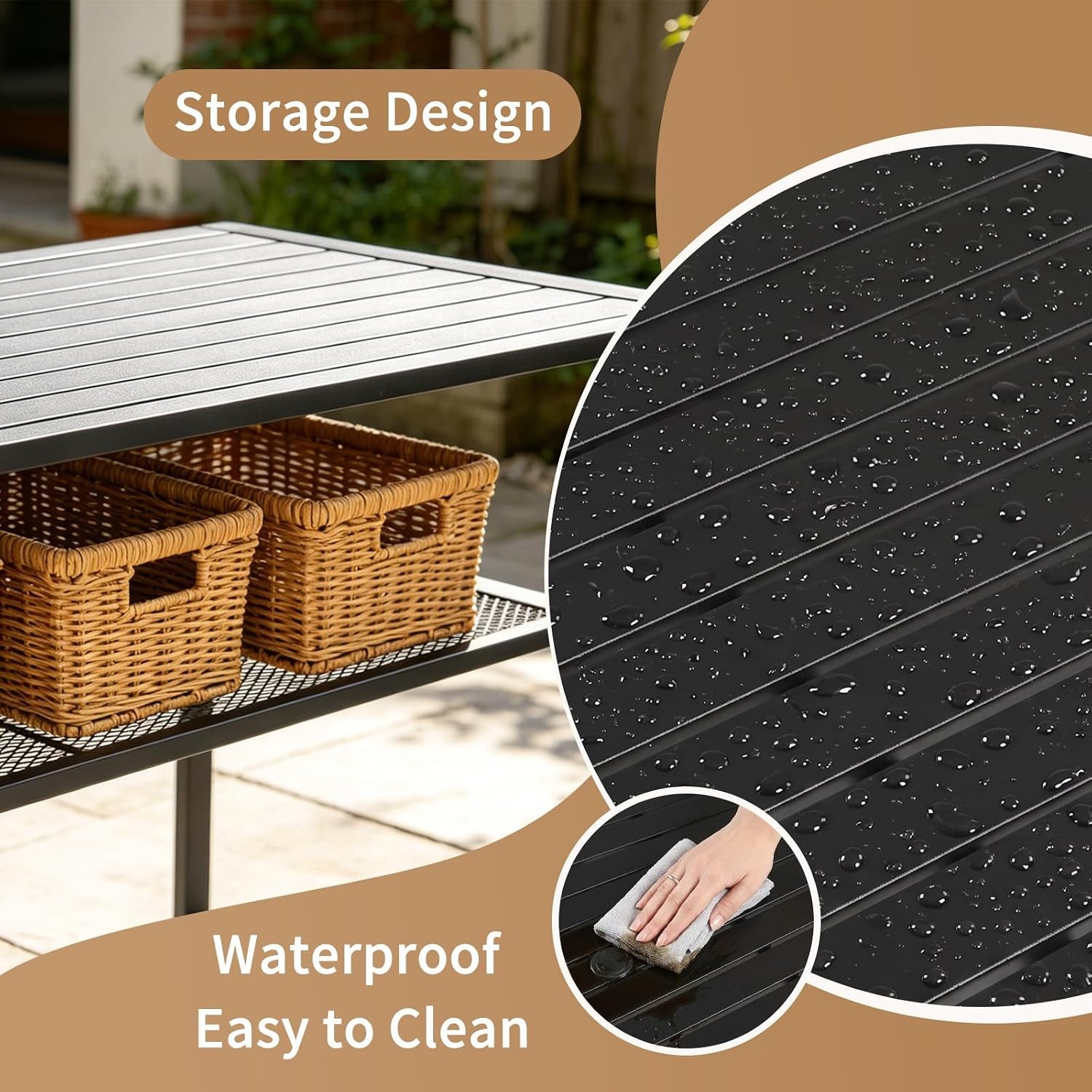 49″ Outdoor Matel Picnic Table & Bench Set W/ 2″ Umbrella Hole & Storage Shelf