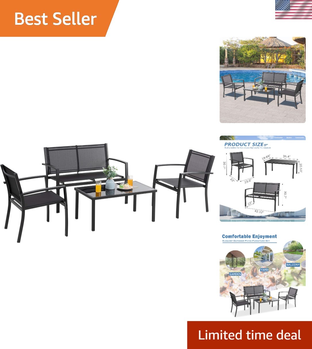 Weather-Resistant Black 4-Piece Patio Furniture – Perfect for Outdoor Living