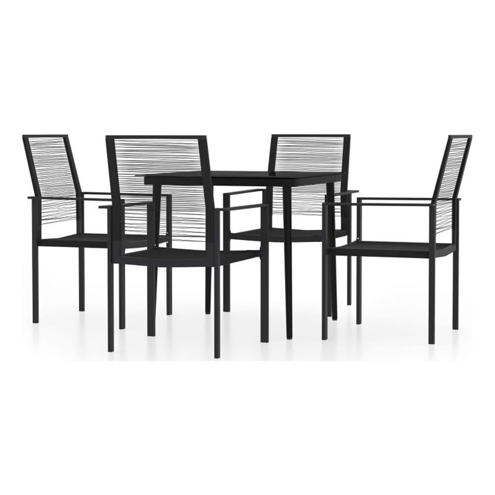 Bowery Hill Powder-Coated Steel/Glass/PVC Hollow Rattan Dining Set in Black