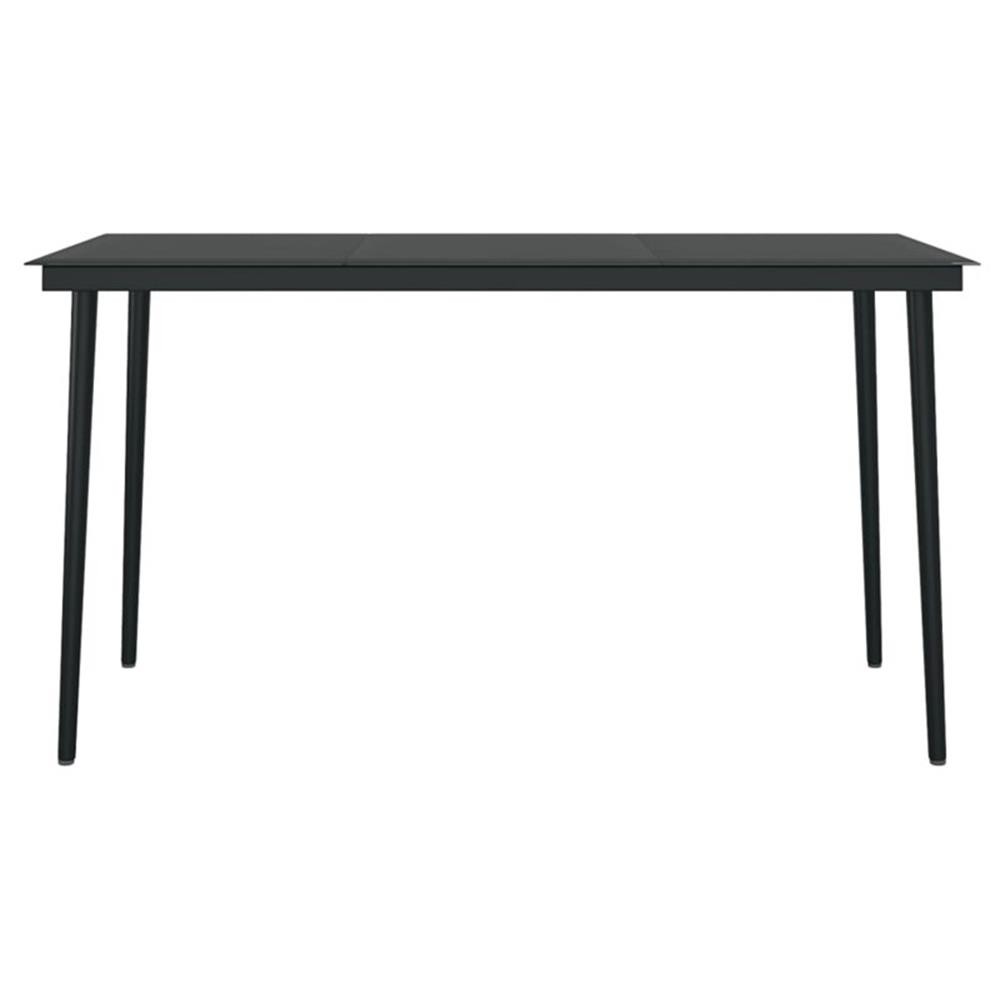 Bowery Hill PE Rattan/Powder-Coated Steel/Glass Garden Dining Set in Black