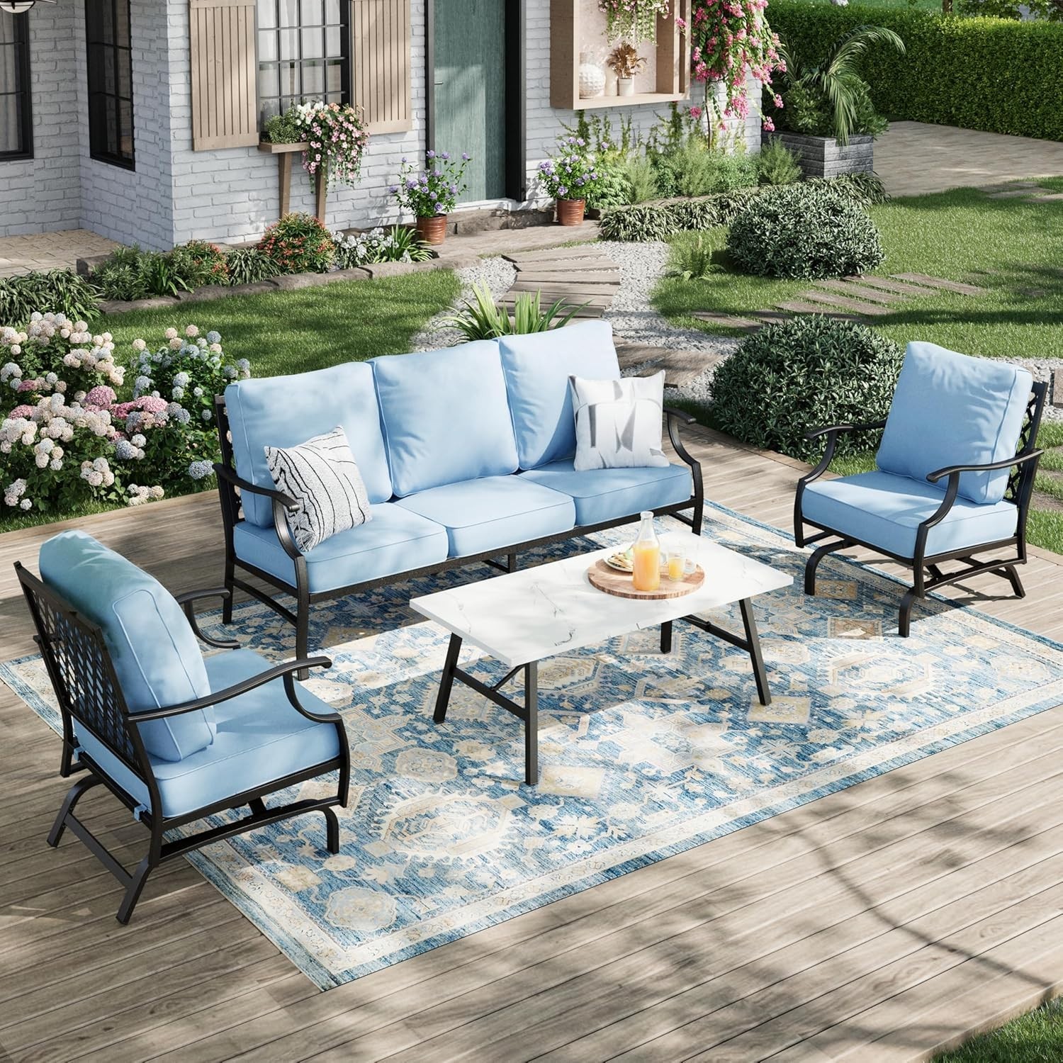 4 Pieces Patio Furniture Set Outdoor Conversation Set for Lawn Garden Backyard~