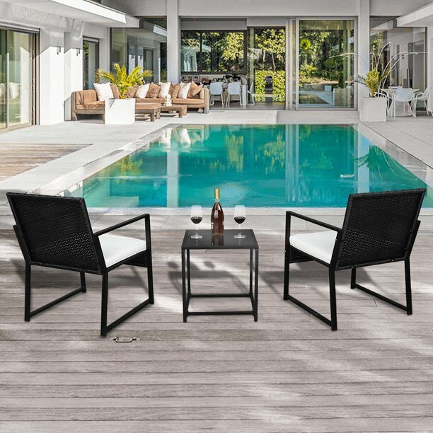 Single 2pcs Coffee Table 1pc Exposed Flat Chair Three-Piece Set Black NEW