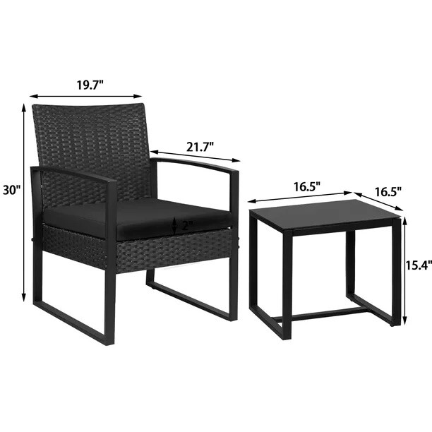 BASIC THREE PIECE PATIO FURNITURE. (Two Single Chairs, One Table).