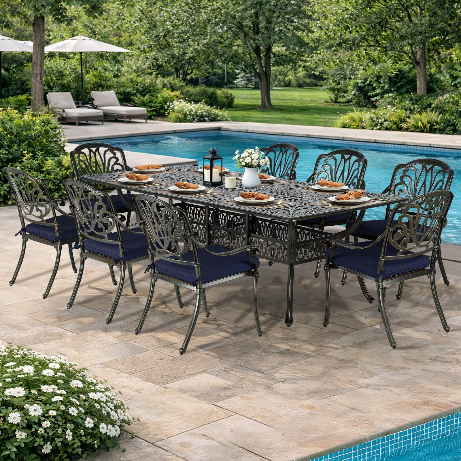 9 Piece Patio Dining Table & Chair Set Outdoor Cast Aluminum Furniture for Yard