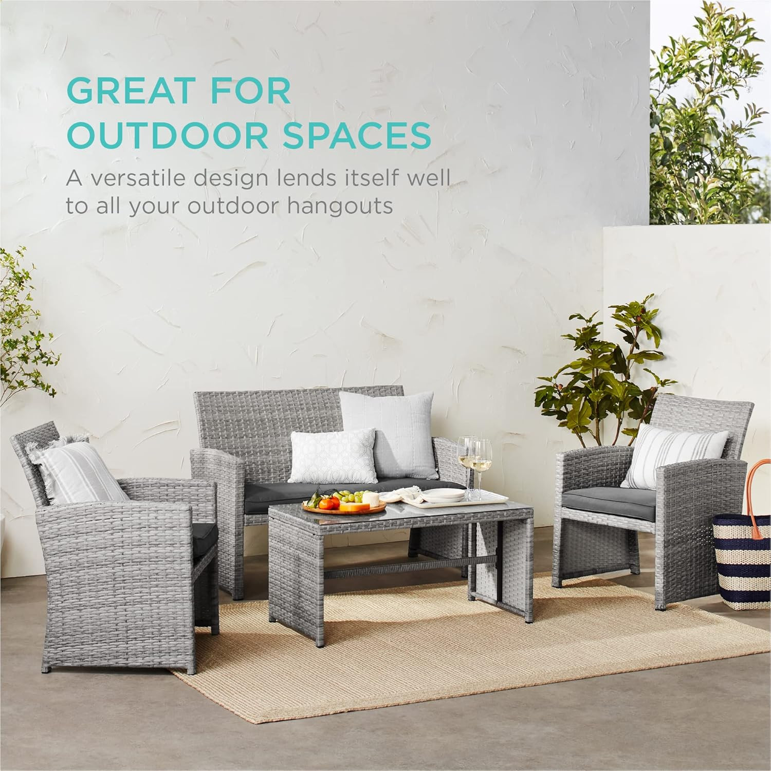 Best Choice Products 4-Piece Outdoor Wicker Patio Conversation Furniture Set for