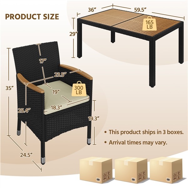 7PCS Rattan Patio Furniture Set Outdoor Dining Set Table with 6 Chairs