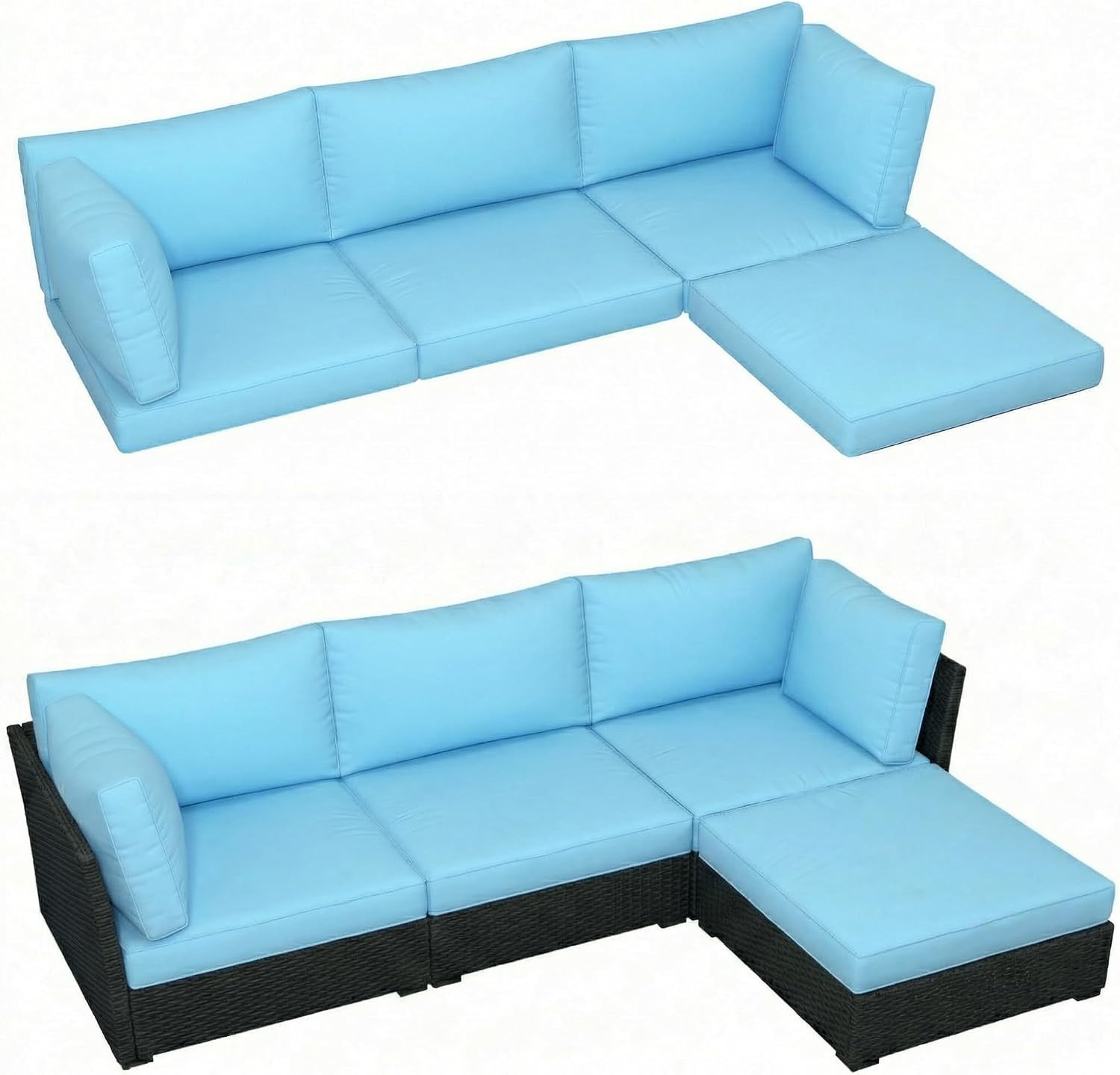 4Pk Lake Blue Outdoor Sofa Cushions 5 Pillows Water-Resistant