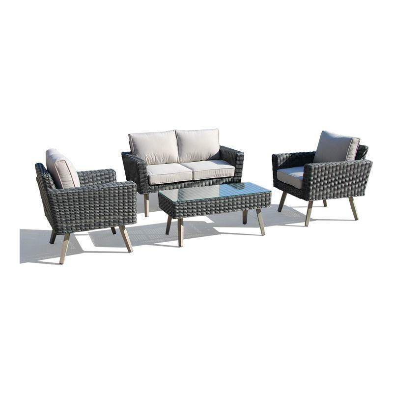 Alfresco Home Castlewood 4-piece Resin Wicker Seating Group in Stone Gray