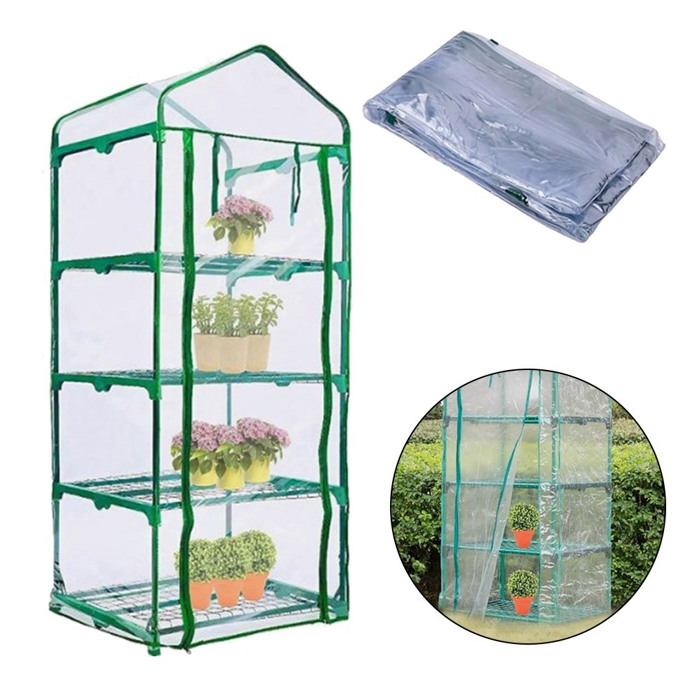 Sturdy 4Tier Greenhouse Cover with Roll Up Door Transparent PVC Material