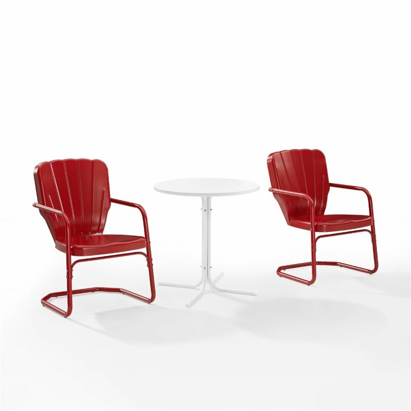 Crosley Furniture Ridgeland 3 Piece Metal Outdoor Bistro Set in Bright Red Gloss