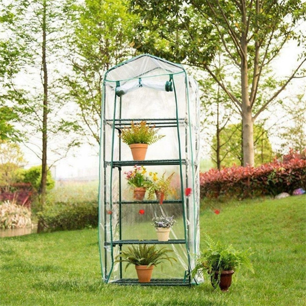 Sturdy 4Tier Greenhouse Cover with Roll Up Door Transparent PVC Material