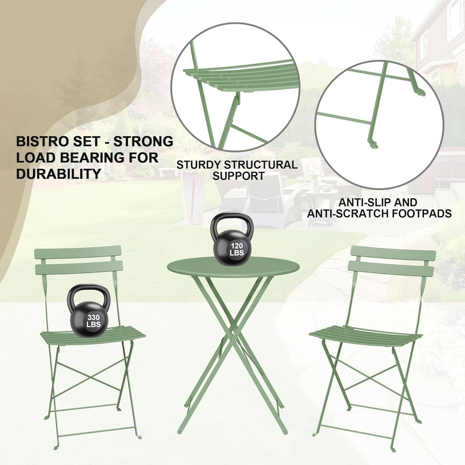 3PCS Folding Bistro Set with Round Garden Table and 2 Chairs for Patio Balcony