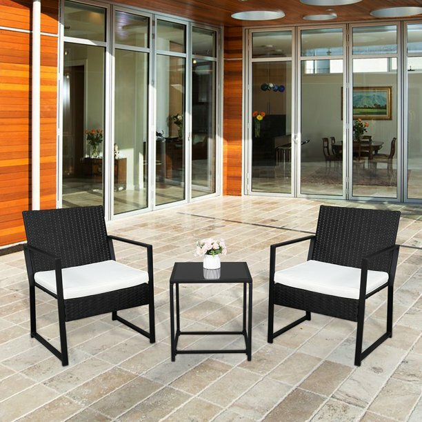 Single 2pcs Coffee Table 1pc Exposed Flat Chair Three-Piece Set Black NEW