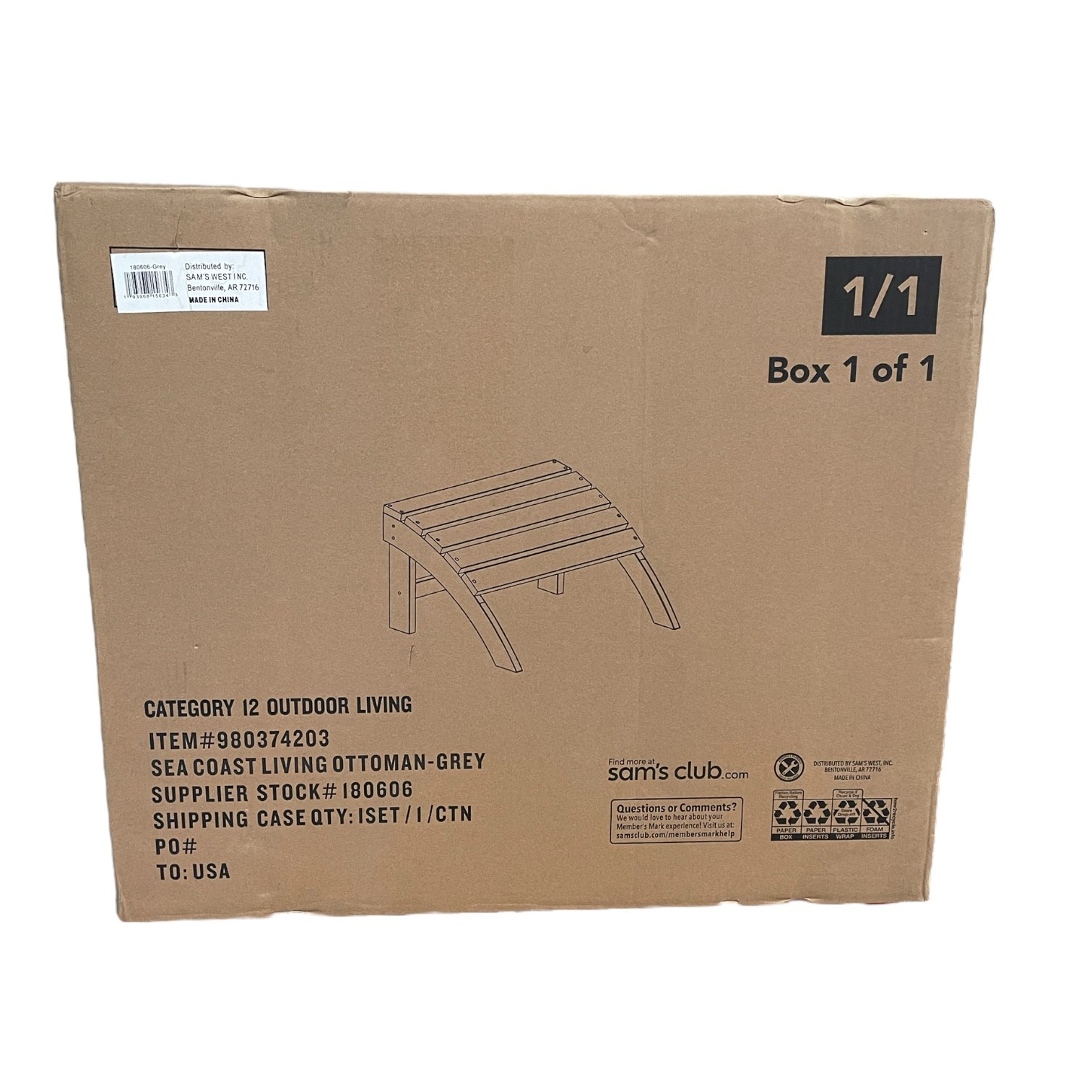 Member’s Mark Sea Coast Living Outdoor Ottoman, Grey