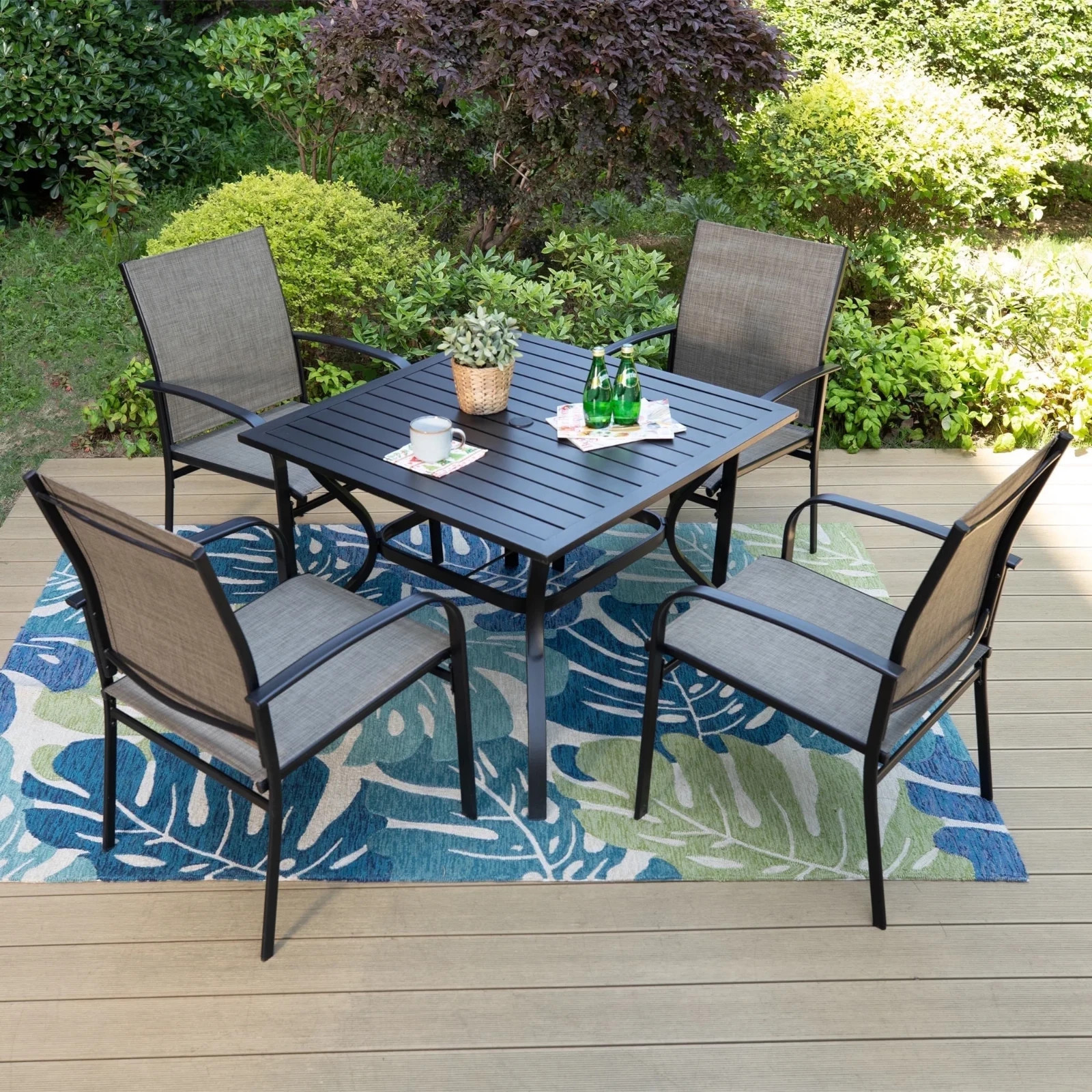 5 Piece Metal Outdoor Metal Square Dining Table Patio Lawn Garden Furniture Set