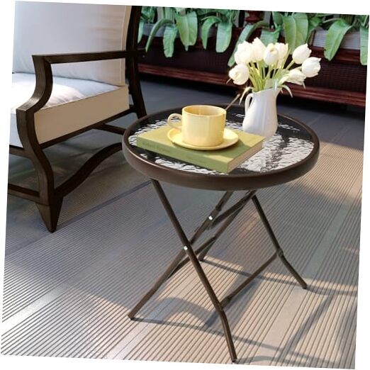 Outdoor Side Table – Small Patio End Table All Weather, Patio Round*1 Brown