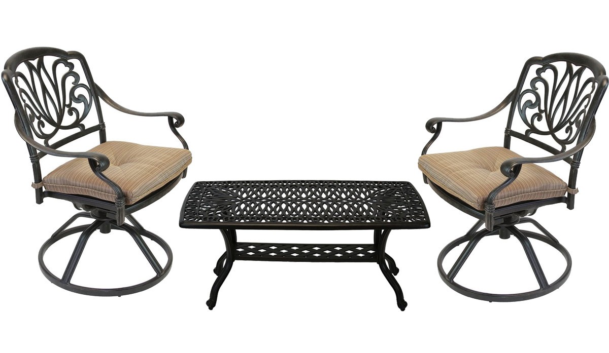 Patio Bistro Set 3‑Piece – Elisabeth Outdoor Swivel Rocker Chairs + Coffee Table