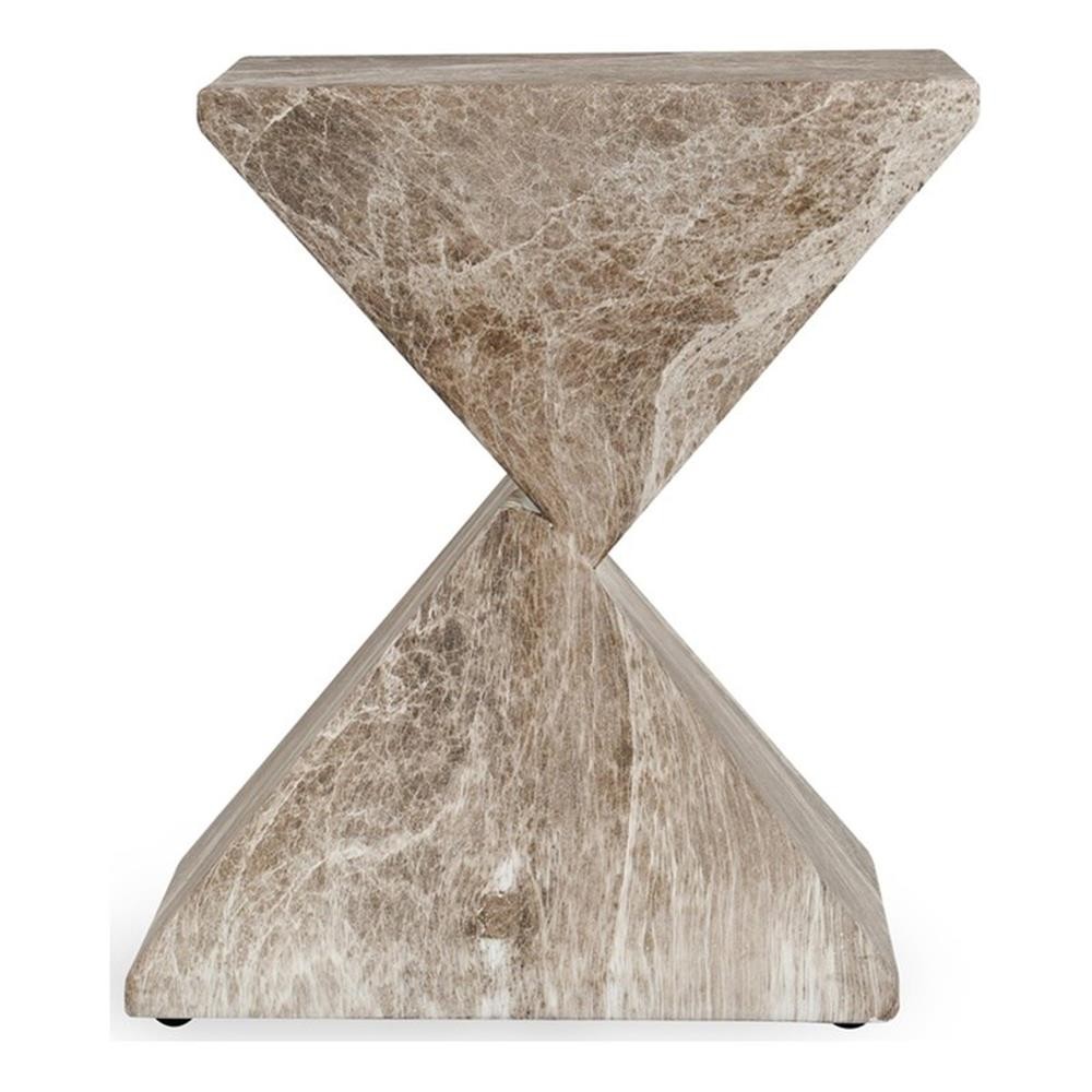 Pemberly Row Transitional Concrete Stone Outdoor Accent Table in Brown