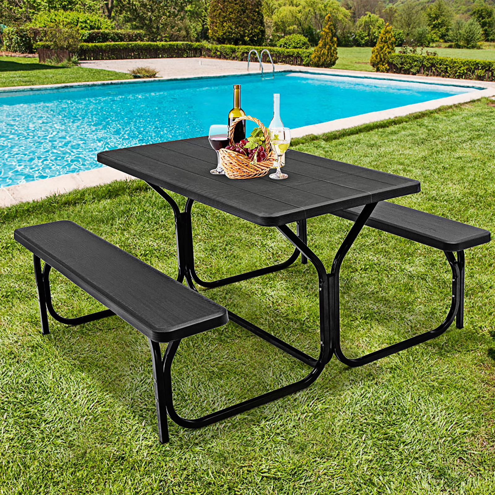 Picnic Table Bench Set Outdoor Backyard Iron Patio Garden Party Dining All We…