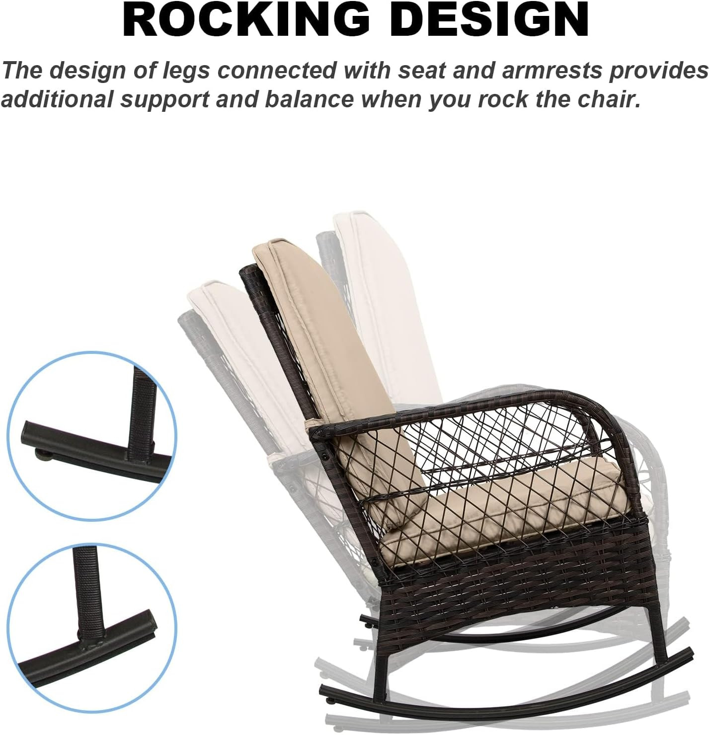 LEVELEVE 3 Pcs Rocking Bistro Set Conversation Chairs PE Wicker Outdoor Rocking