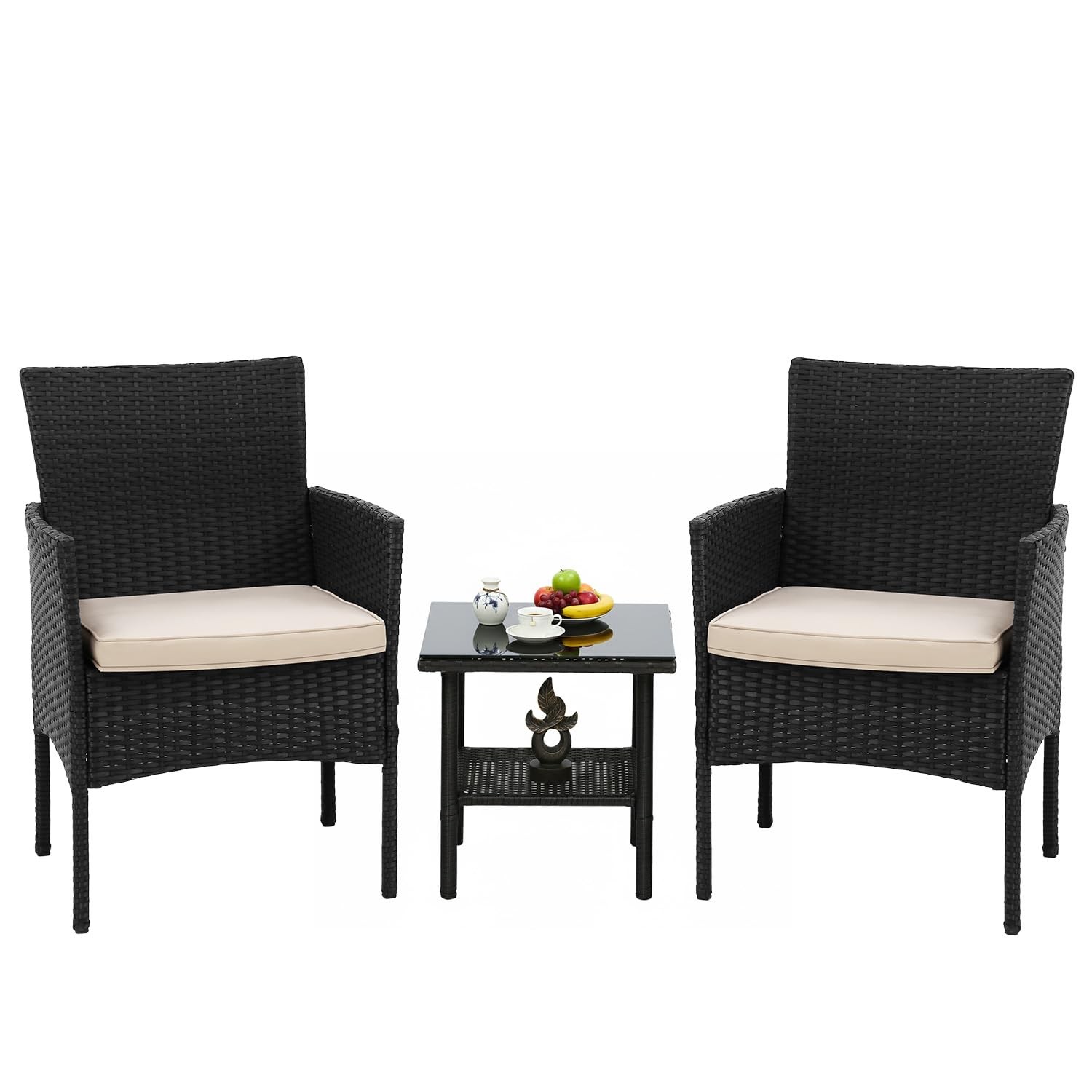 FDW 3 Pieces Patio Furniture Set Outdoor Wicker Bistro Sets Modern Rattan Chair