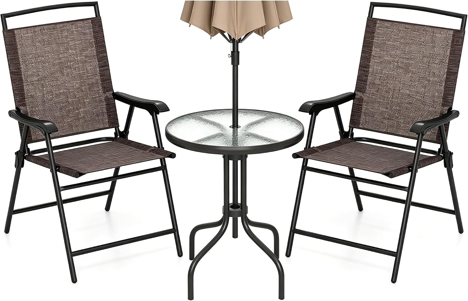 Outdoor Bistro Set 3 Piece Small Patio Furniture Set W/ Round Table & Folding