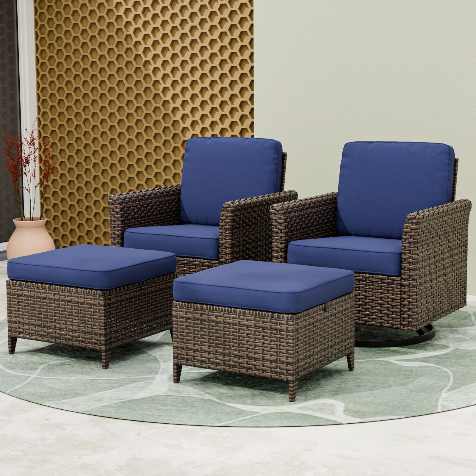 EAGLE PEAK Ocean Vista Wicker Outdoor Patio Swivel Rocking Chairs and Ottomans
